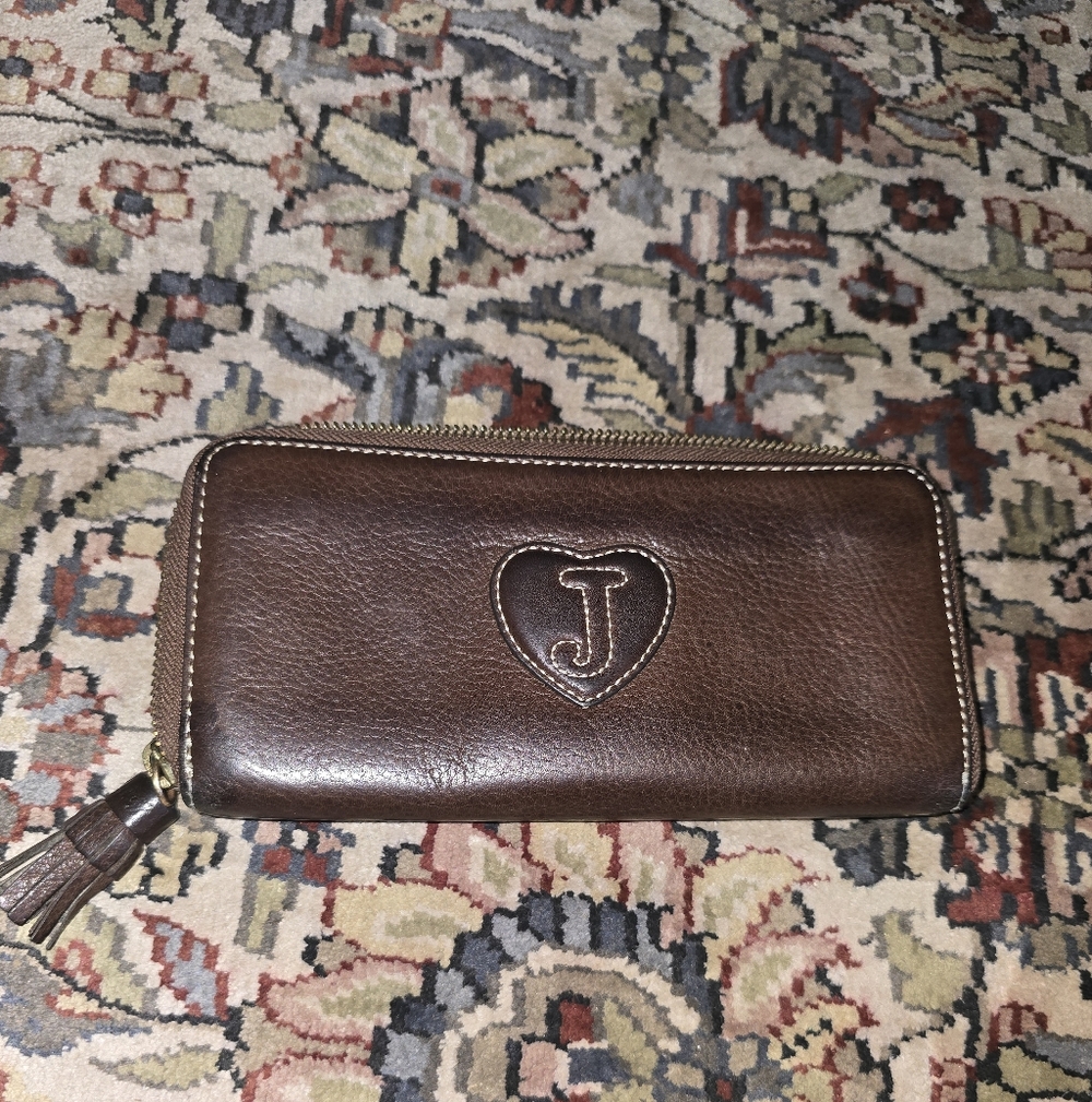 Vintage Y2k Juicy Couture Brown Leather Wallet with Gold Accents